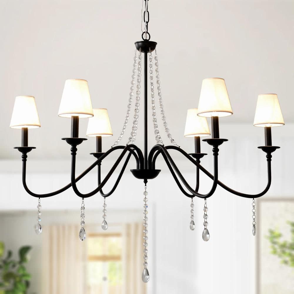 Oaks Aura Hazel 6 Light Matte Black Glam Crystal French Luxury