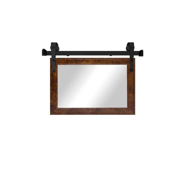 (33 in. W x 26 in. H) Dashboard Burl Modern Rustic Vertical Mirror with Steel Barn Door Rail