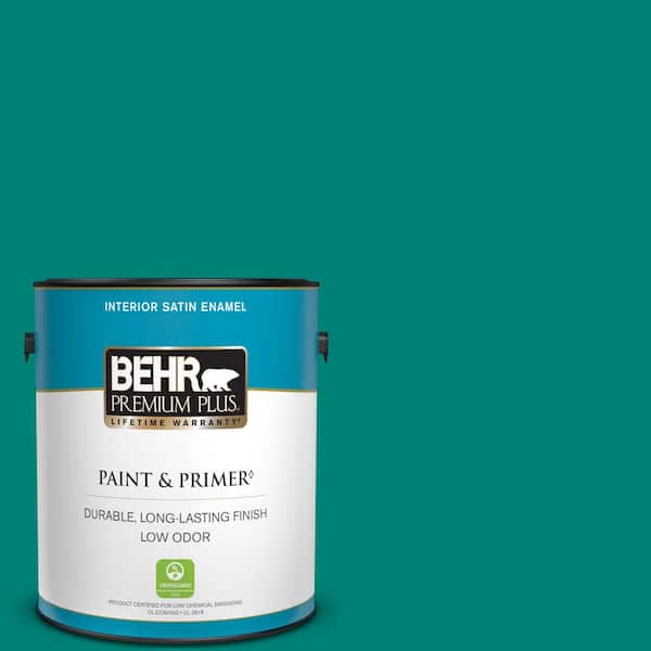 BEHR PREMIUM PLUS 1 gal. Home Decorators Collection #HDC-WR14-9 Green Garlands Satin Enamel Low Odor Interior Paint & Primer
