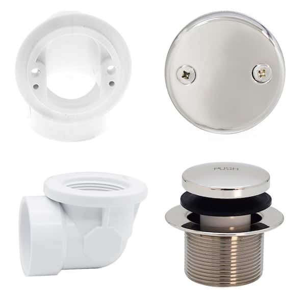 Westbrass Sch. 40 PVC 1-1/2 in. Course Thread Plumber's Pack Tip-Toe Bathtub Drain with Two-Hole Elbow, Polished Chrome