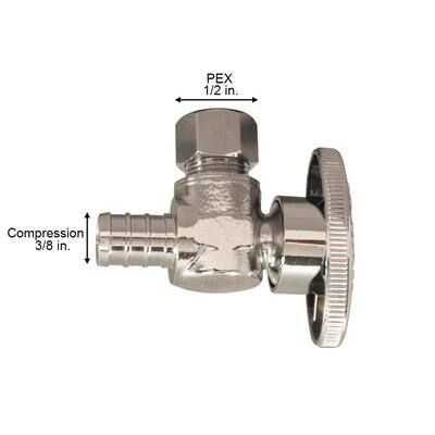 1/2 in. Chrome-Plated Brass PEX Barb x 3/8 in. Compression Quarter-Turn Angle Stop Valve Pro Pack (6-Pack)