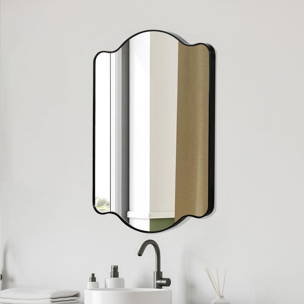 Viona 24"x36" Black Rippled Edge Rectangular Vanity Mirror