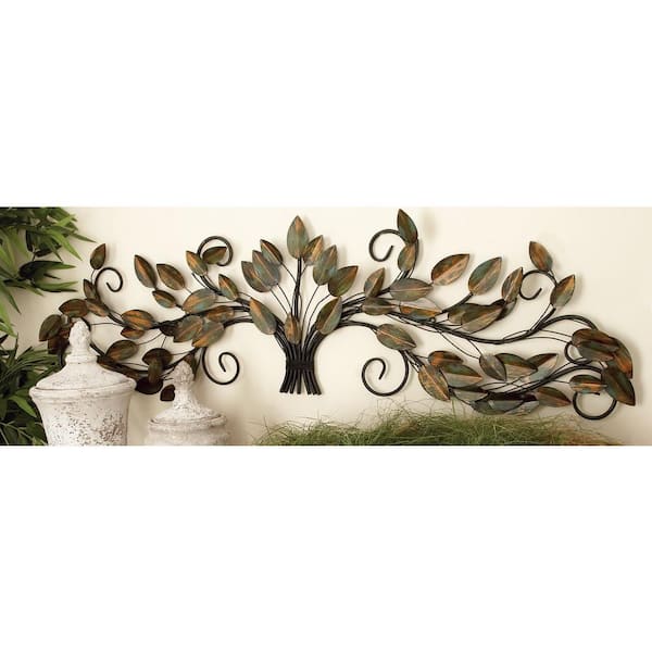 Litton Lane 47 in. x  14 in. Metal Brown Leaf Wall Decor