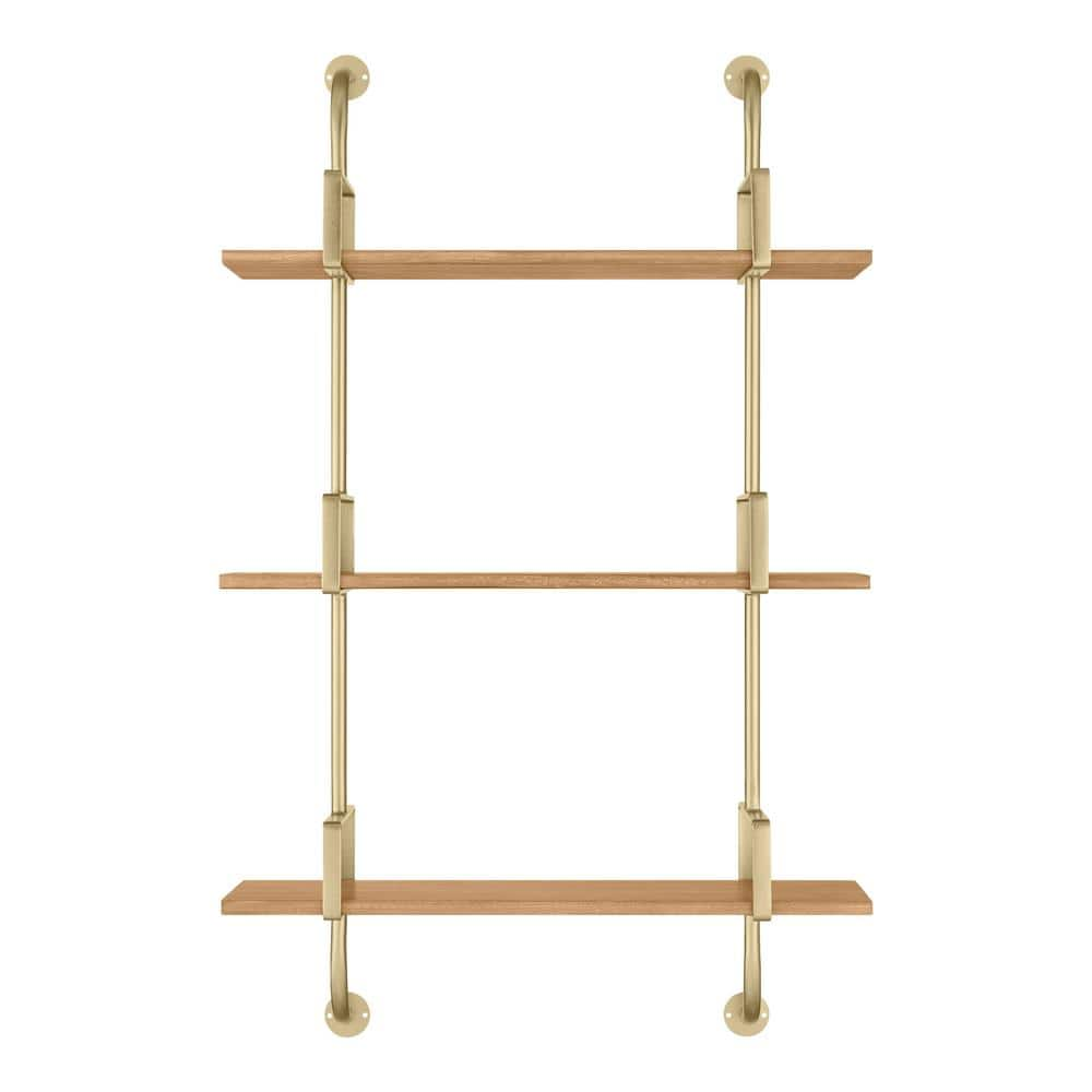 Litton Lane Gold 2-Shelves Metal Wall Shelf with Hooks 041968