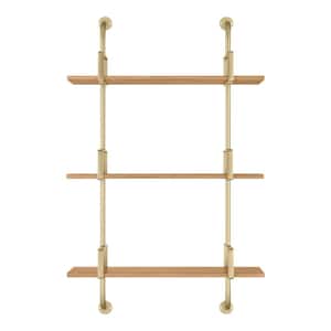 Gold Metal and Natural Wood Wall Shelf (21 in. W x 34 in. H)
