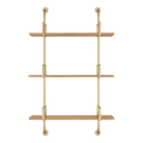 Home Decorators Collection Gold Metal and Natural Wood Wall Shelf (21 ...