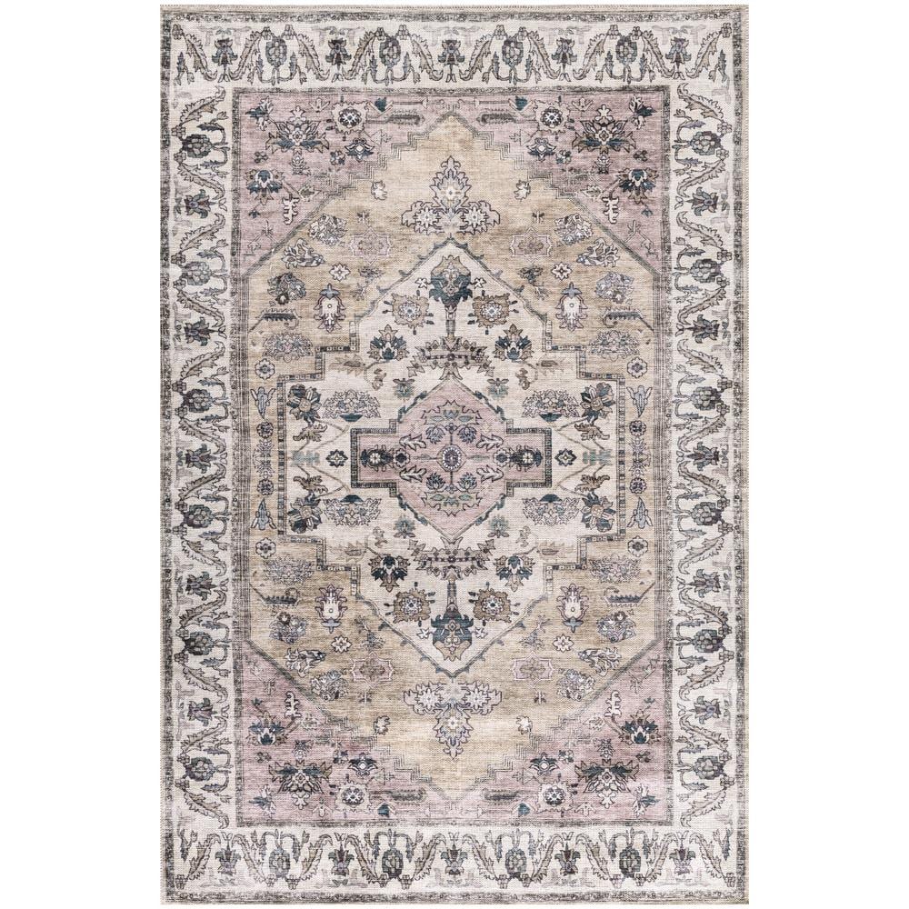 Brilliance 4' x 6' Beige Multicolor Washable Synthetic Rug