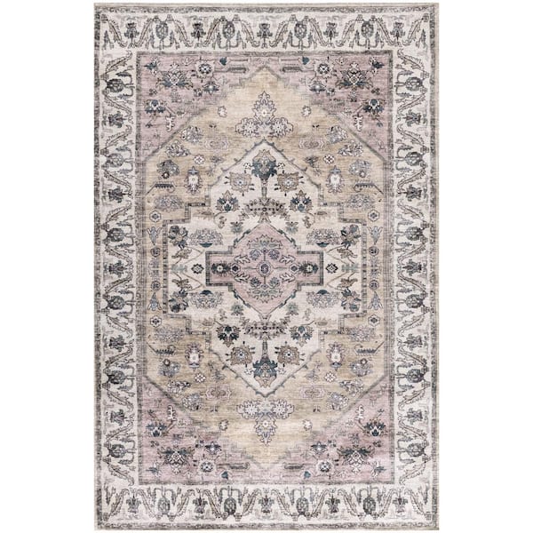 Nourison Brilliance Machine Washable Beige Multicolor 4 ft. x 6 ft. Vintage Persian Area Rug