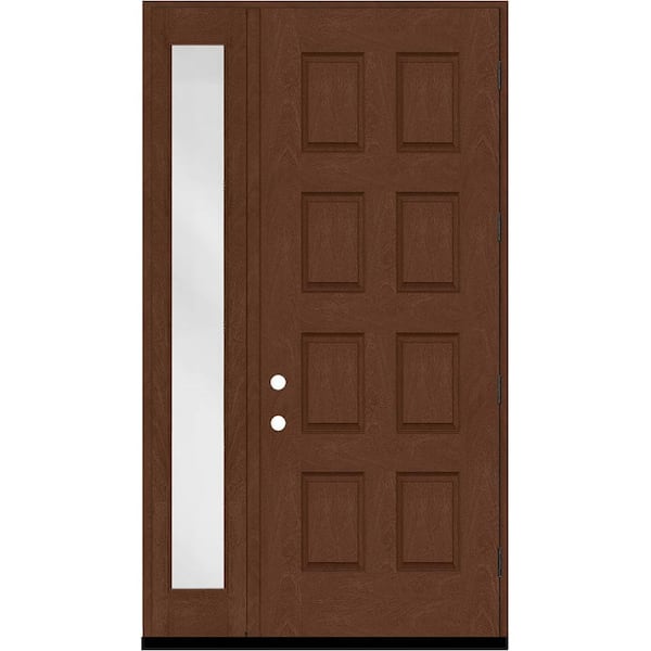 Steves & Sons Regency 51 in. x 96 in. 8-Panel LHOS Chestnut Stain Mahogany Fiberglass Prehung Front Door w/12in.Sidelite
