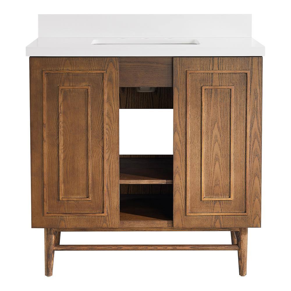 36 in. W x 22 in. D x 35.5 in. H Freestanding Bath Vanity in Brown with Whi
