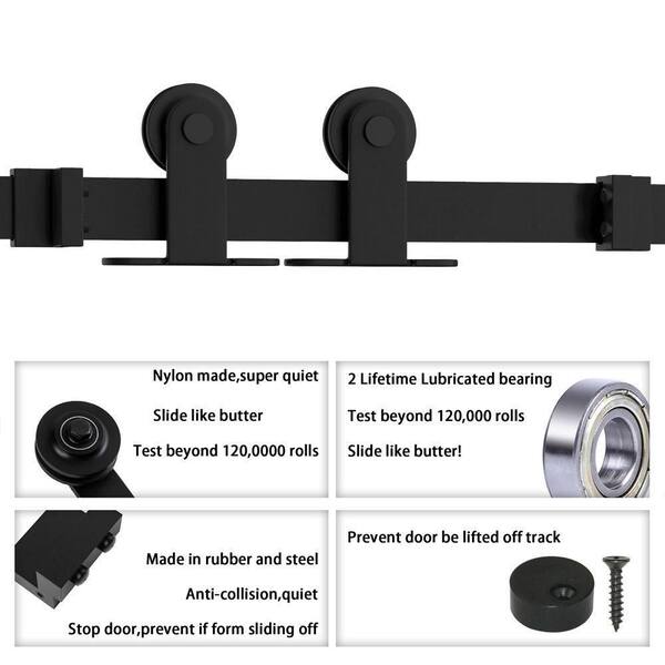 7.5 ft./90 in. Top Mount Sliding Barn Door Hardware Track Kit for Single Door with Non-Routed Floor Guide Frosted Black 7.5 ft./90 in. Top Mount Sliding Barn Door Hardware Track Kit for Single Door with Non-Routed Floor Guide Frosted Black