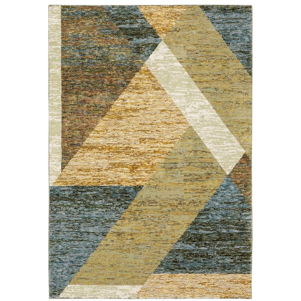 AVERLEY HOME Saturn Gold/Blue 10 ft. x 13 ft. Geometric Polypropylene-Nylon Blend Indoor Area Rug