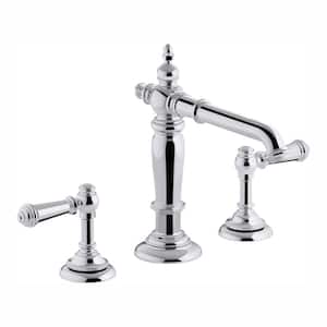 Artifacts 8 in. Widespread 2-Handle Column Design Bathroom Faucet in Polished Chrome with Lever Handles