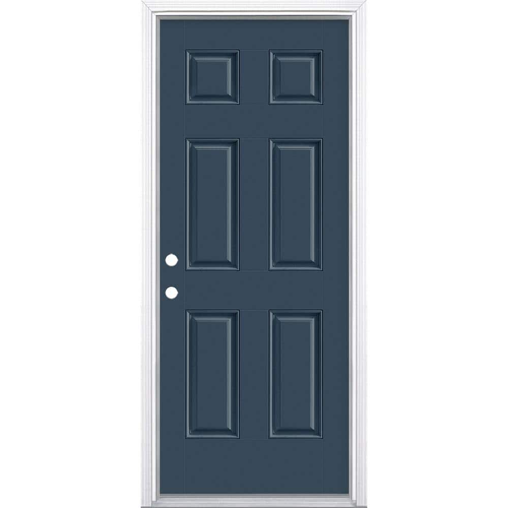 32 in. x 80 in. 6-Panel Night Tide Right-Hand Inswing Painted Smooth Fiberglass Prehung Front Door with Brickmold price history on PriceWatchPro