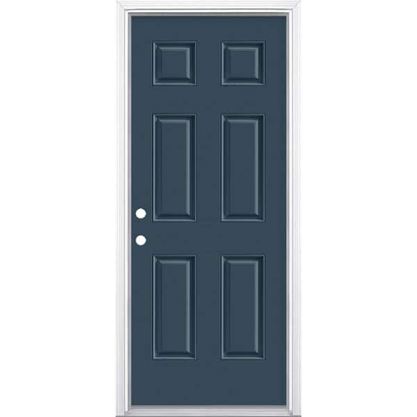 Masonite 32 in. x 80 in. 6-Panel Night Tide Right-Hand Inswing Painted Smooth Fiberglass Prehung Front Door with Brickmold
