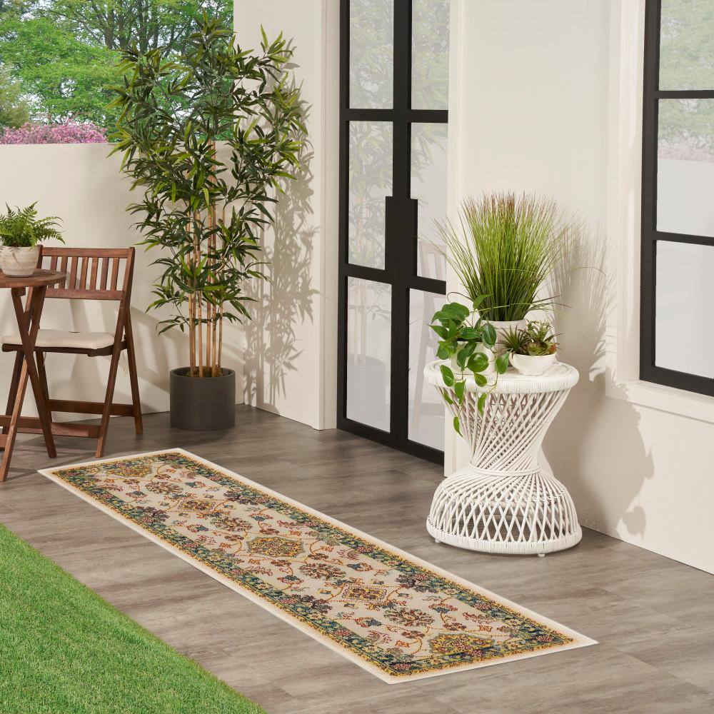 Ivory Gold Floral Persian Synthetic Runner Rug 2'2" x 7'6"