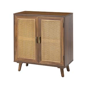 Salayar Espresso 2-Door Accent Storage Cabinet with Rattan and Solid Wood Legs