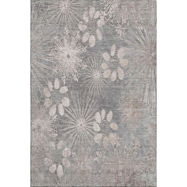 Mayfield Premium Machine Washable Abstract AMF2225 Gray 5 ft. x 7 ft. 6 in. Area Rug