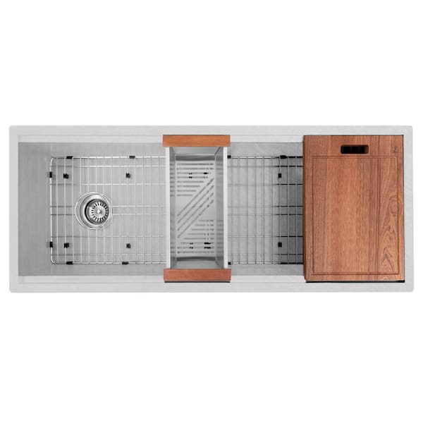 43 in. Garmisch Undermount Single Bowl Satin Stainless Steel Kitchen Sink with Bottom Grid and Accessories