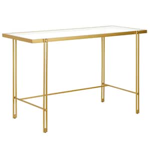 Inez 48 in. Brass Writing Desk with Glass Top