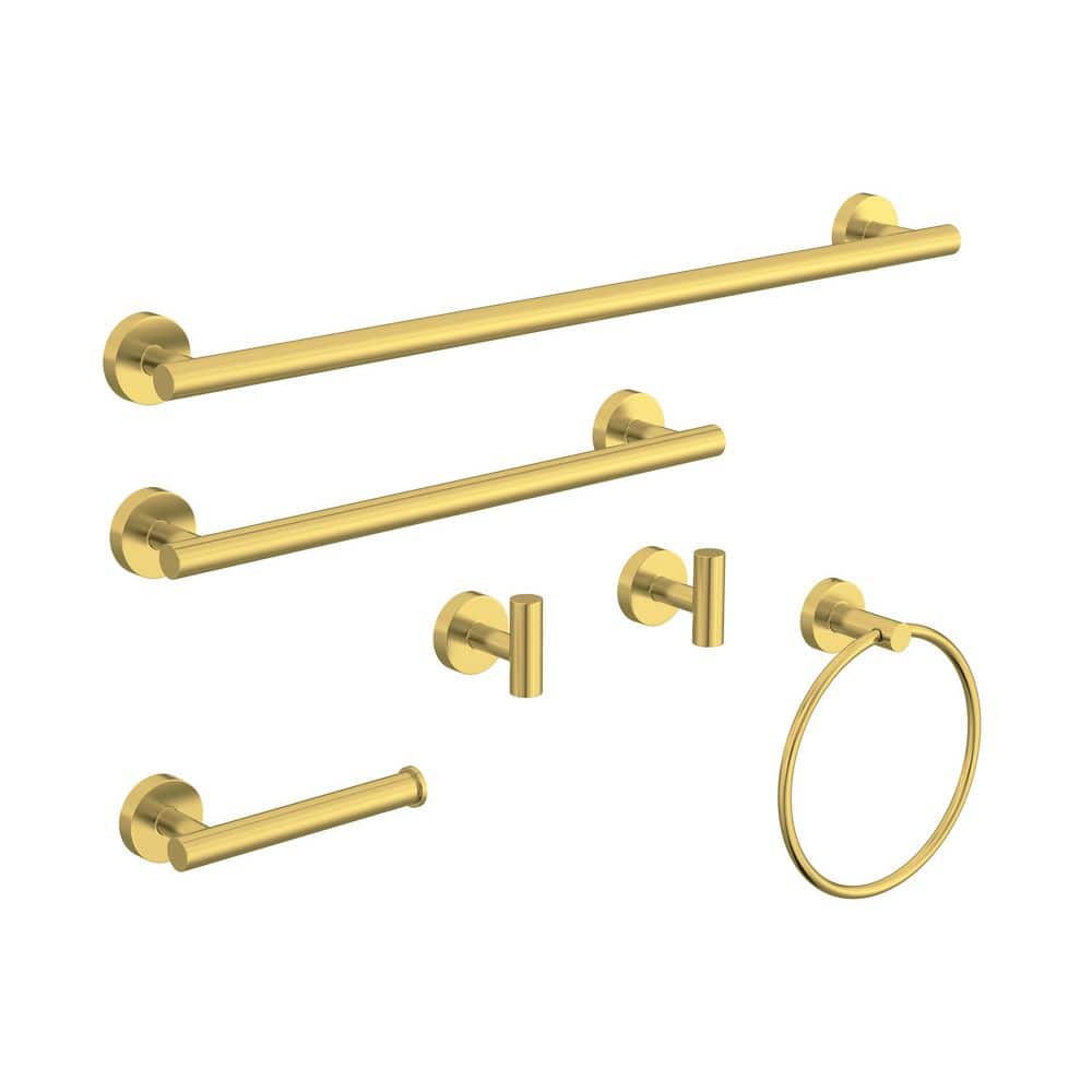 Bathroom Hardware Set 6-Piece Bath Hardware Set with Towel Bar, Towel Ring, Robe Hook, Toilet Paper Holder in Gold price history on PriceWatchPro