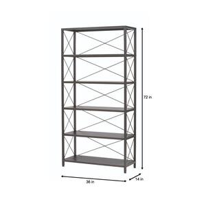 72 in. Burnish Black Metal 6-shelf Etagere Bookcase with Open Back