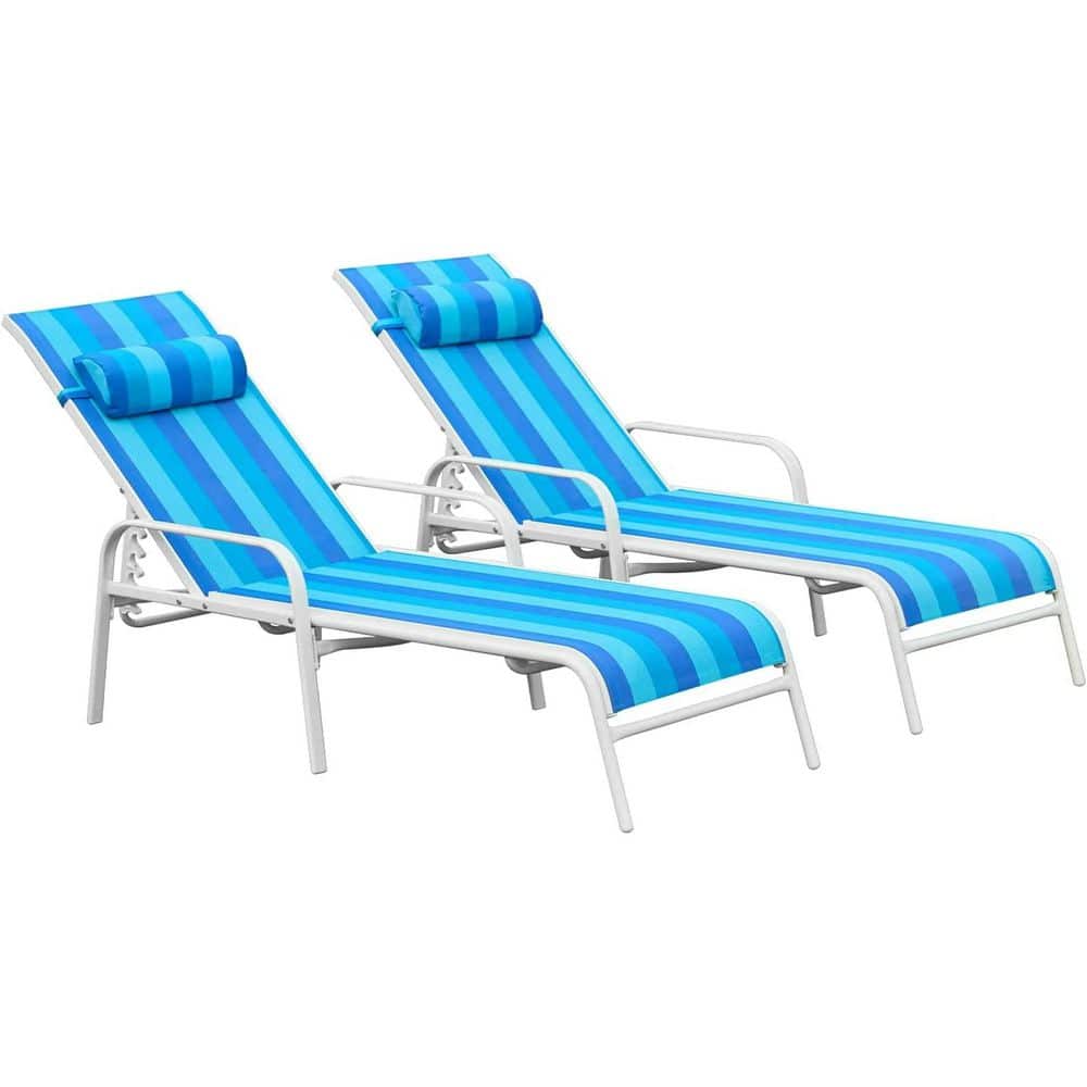 Patio Chaise Lounge, Set of 2 Outdoor Lounge Chairs with Adjustable Metal B