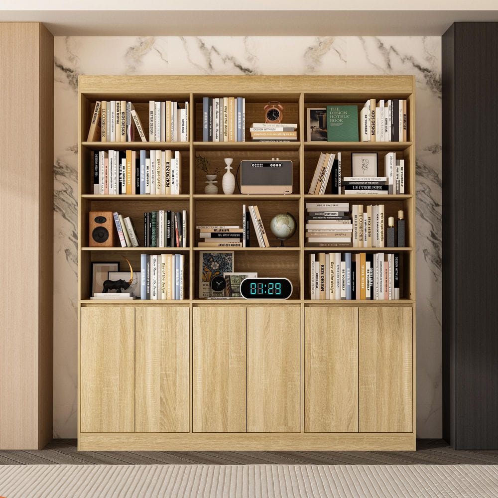 FUFU&GAGA 78.7 in. Tall Yellow Wood Grain Wood 12-Shelf Bookcase