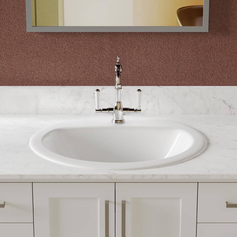 20'' x 17'' White Ceramic Oval Drop-In Bathroom Sink