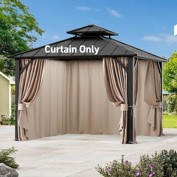 COVERED OUTDOOR OUTDOOR LIVING SPACES Ultra Series 10 ft. x 10 ft. Gazebo Replacement Privacy Curtain, Khaki