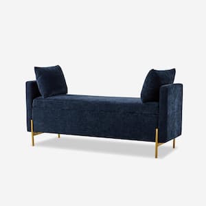 Claudius Modern Navy Upholstered Flip Top Storage Bench with Arms and Adjustable Storage Space