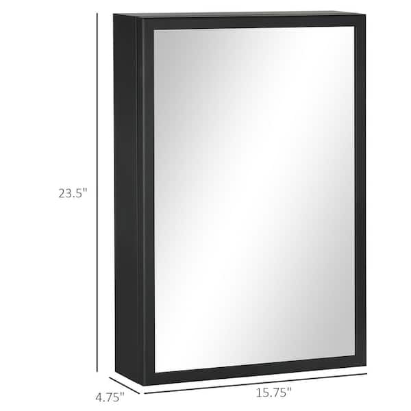 kleankin 15.75 in. W x 23.5 in. H Rectangle Black Steel Wall Medicine Cabinet with Mirror