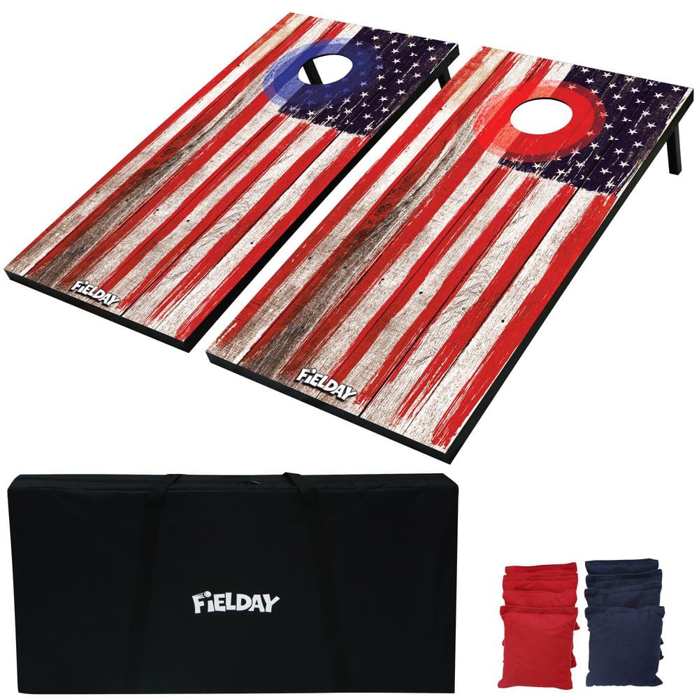 Fielday Wooden Vintage American Flag Cornhole Set, Includes 4 ft. x 2 ...