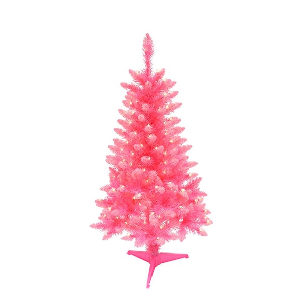 Puleo International 4 ft. Pre-Lit Fashion Pink Pine Artificial Christmas Tree with 150 UL-Listed Clear Lights