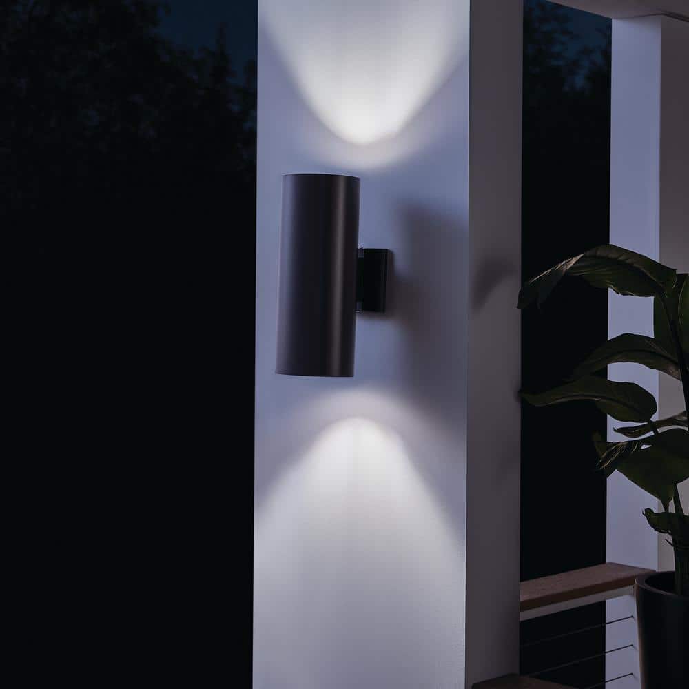 Modern Black and Bronze Cylinder Wall Sconce, 15 Inch