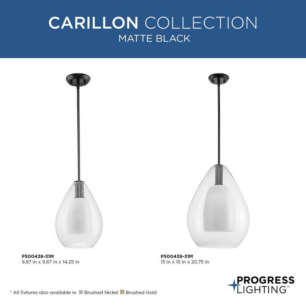 Matte Black 21" Pendant with Clear and Opal Glass Shade