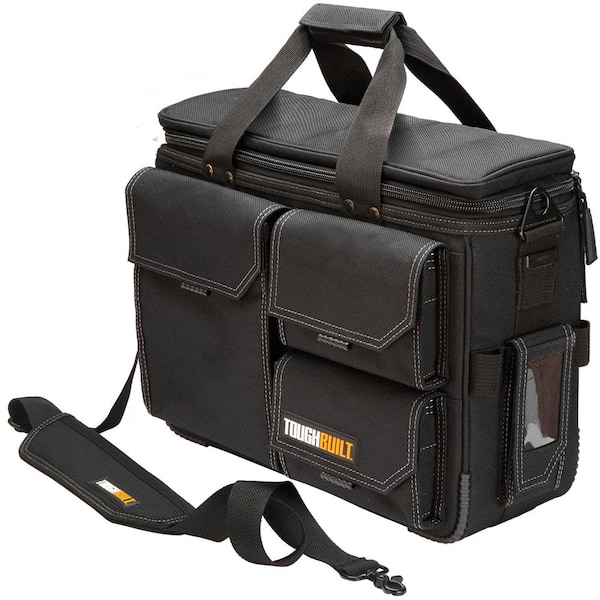 TOUGHBUILT 19.5" Large Black Laptop Bag with Quick Access, Shoulder Strap, ClipTech hub and padded device pocket
