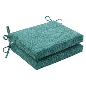 Solid 18.5 in. x 16 in. Outdoor Dining Chair Cushion in Blue/Green (Set of 2)