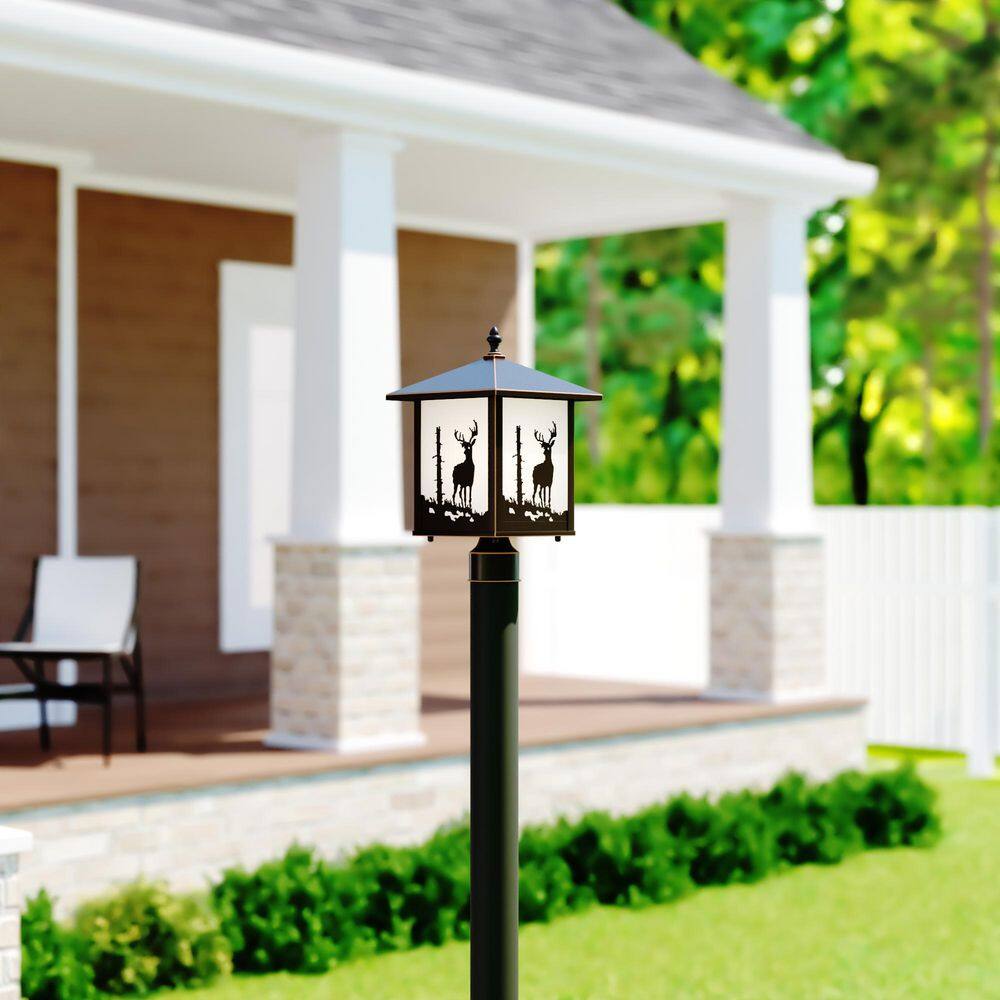 Burnished Bronze 14" Outdoor Post Light with White Tiffany Glass