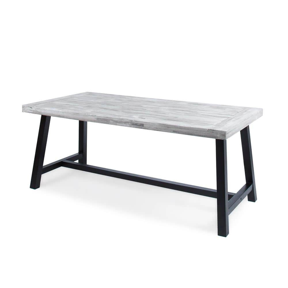 Acacia Wood Outdoor Dining Table with Metal Legs for Patio, Garden, Backyar