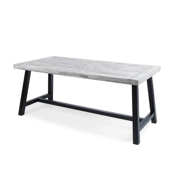 Unbranded Acacia Wood Outdoor Dining Table with Metal Legs for Patio, Garden, Backyard, Brown and Black