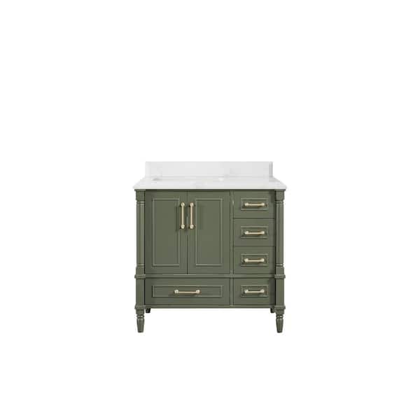 Willow Collections Hudson 36 in. W x 22 in. D x 36 in. H Left Offset Sink Bath Vanity in Pewter Green with Cove Edge Empira Quartz Top