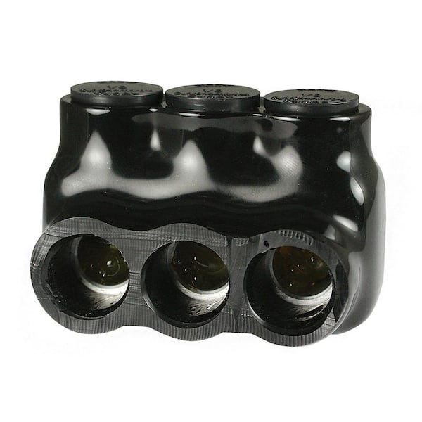 1/0-14 AWG Multi Tap Connector Insulated Single Side Entry 3 Ports, Black