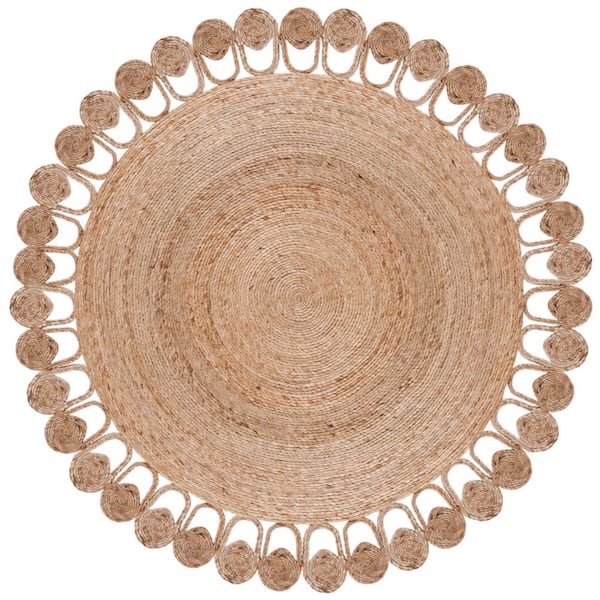 Natural Fiber Beige 10 ft. x 10 ft. Solid Color Round Area Rug