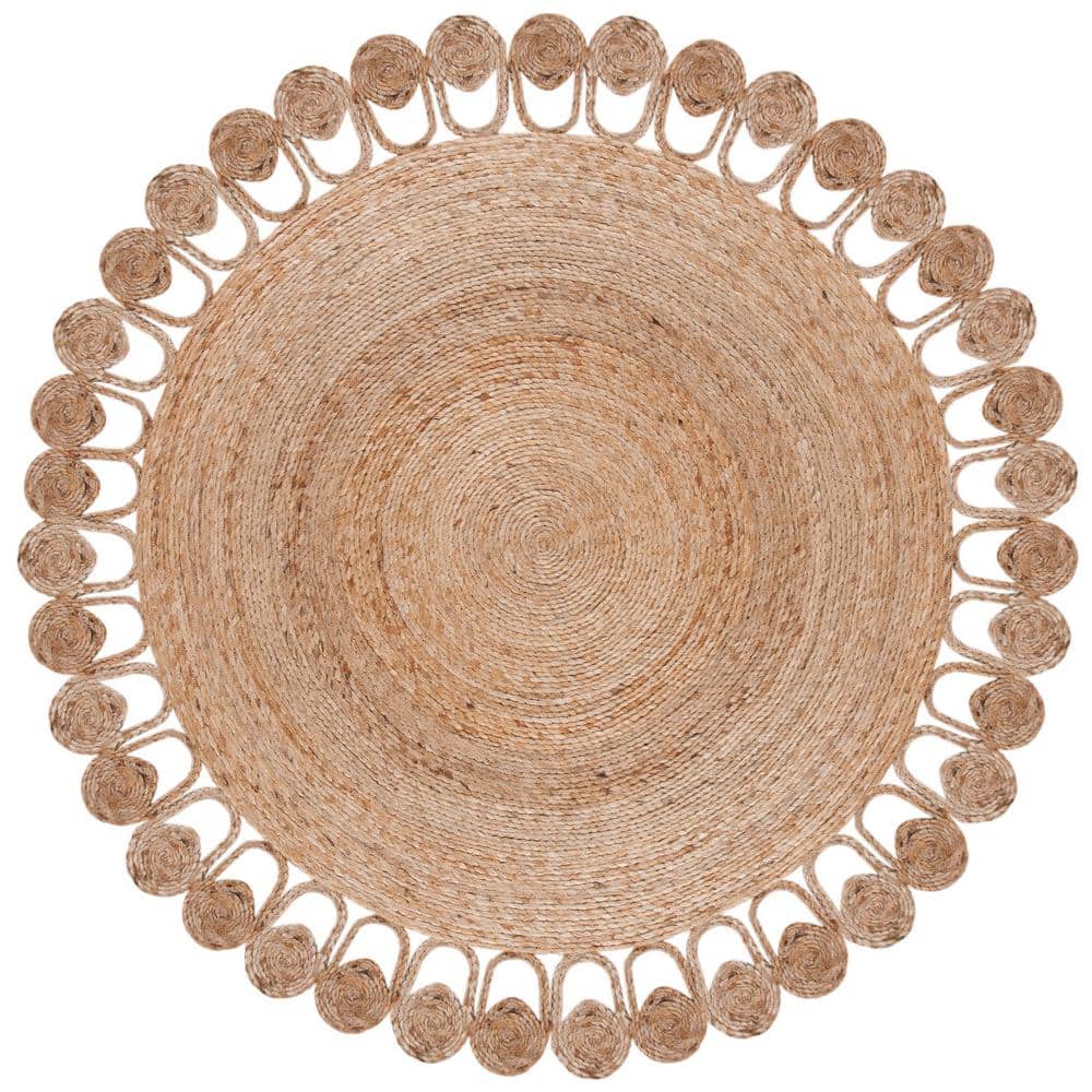 Handwoven Natural Jute Round Area Rug with Looped Edge