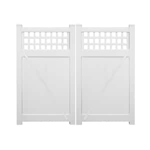 Gideon 7 ft. W x 8 ft. H White Vinyl Square Lattice Top Privacy Double Fence Gate Kit