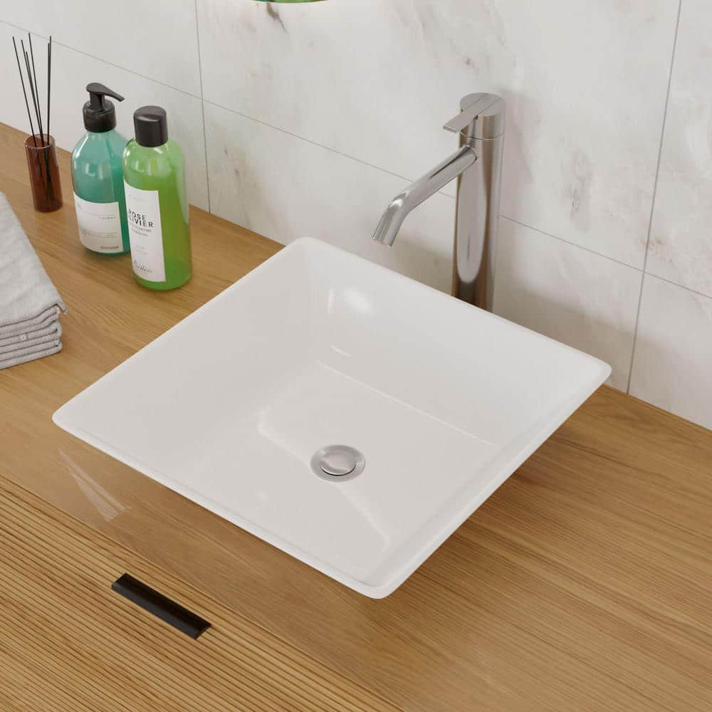 16'' White Ceramic Square Bathroom Vessel Sink