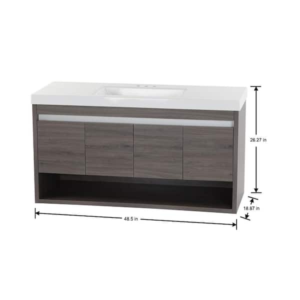 Wilby 49 in. Single Sink Dark Oak Floating Bath Vanity with White Cultured Marble Top (Assembled)