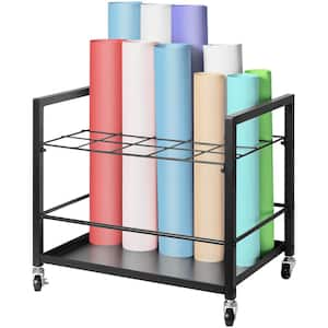 Blueprint Storage Rack, 20 Slots Blueprint Holder with Wheels, Mobile Metal Blueprint Storage Cart Black