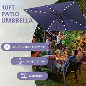 10 ft. x 6.5 ft. Aluminum Market 26-Solar LED Lights with Tilt Crank Outdoor Patio Umbrella in Navy Blue Without Base